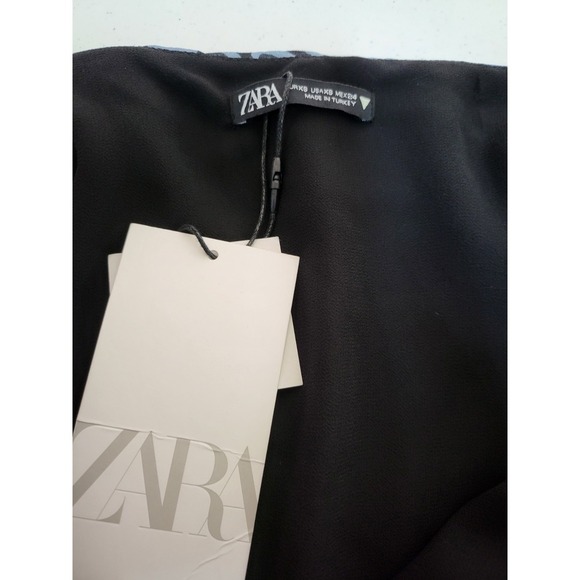 Zara Women's Blue Animal Print Balloon Long Sleeve Pleated Crop - Picture 9 of 10